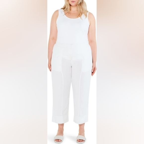 NIC & Zoe Rumba Park Crop Wide Leg Linen Blend Pants White Size 12 - Picture 1 of 8